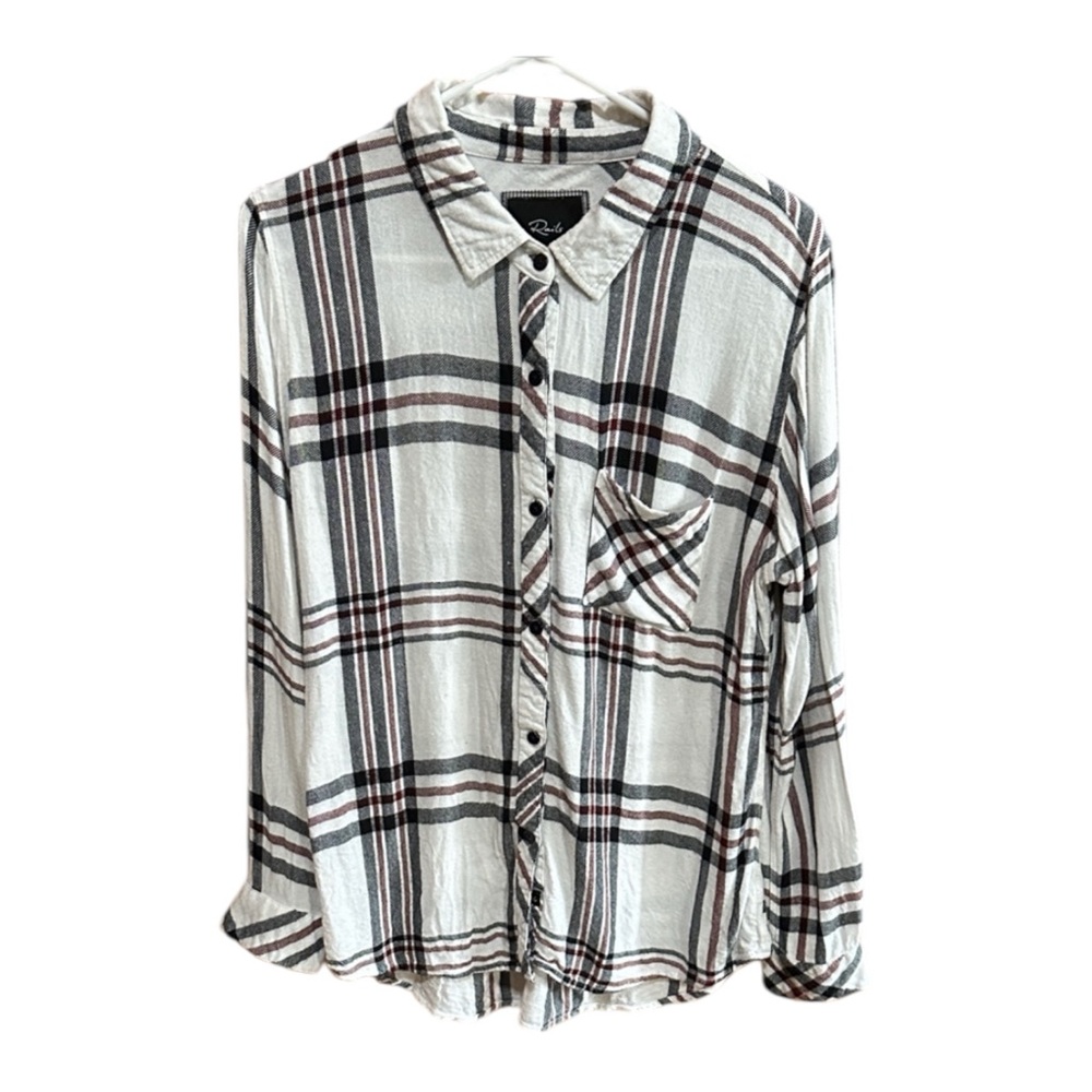 RAILS Hunter Plaid Button Front 90’s Grunge Distressed California Flannel Shirt - Picture 2 of 12